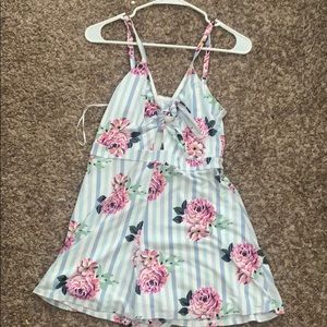 White and blue striped floral romper. Size S
